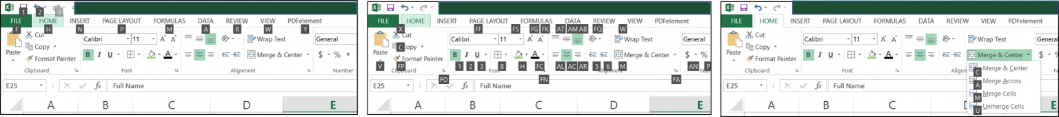 shortcut key for merging cells in excel