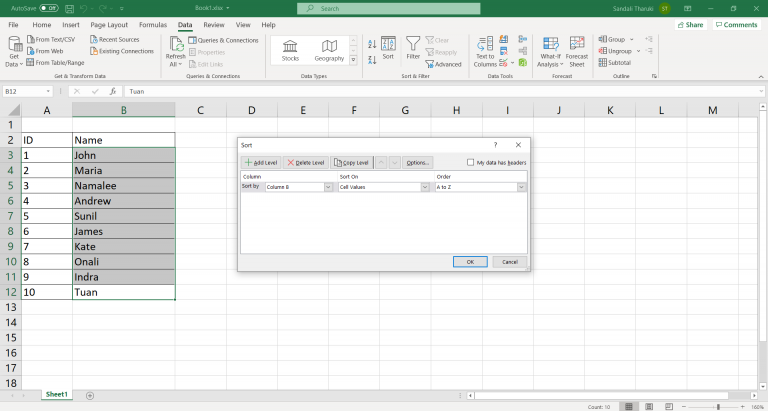 How to alphabetize in Excel using Excel functions and keyboard shortcuts