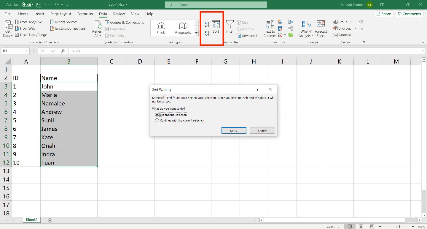 How to alphabetize in Excel using Excel functions and keyboard shortcuts