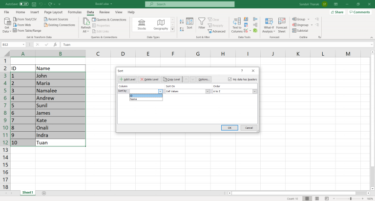 How to alphabetize in Excel using Excel functions and keyboard shortcuts