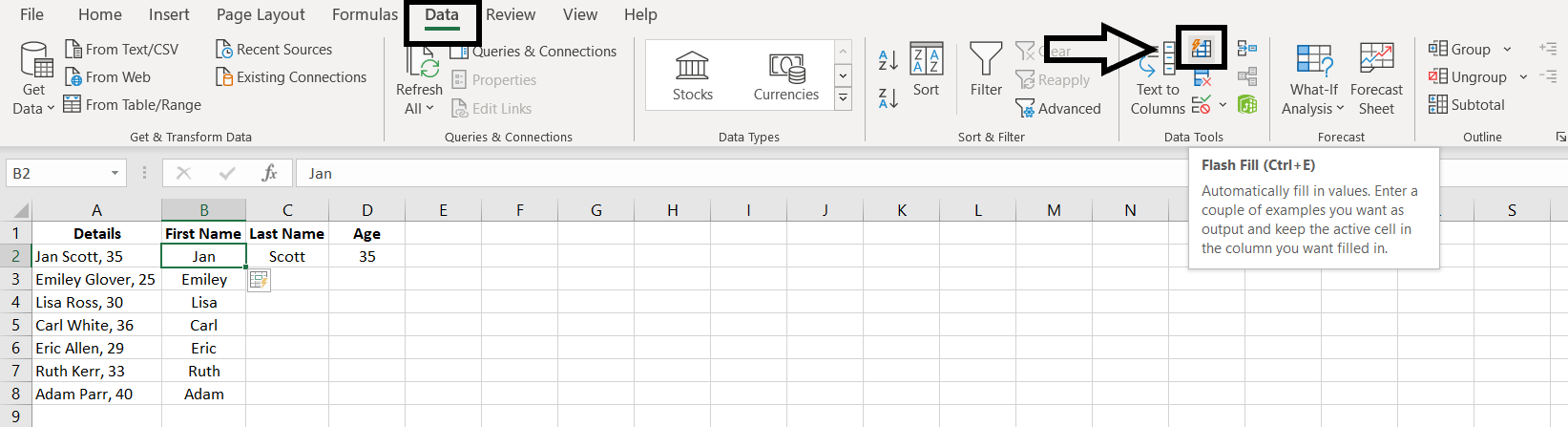 excel split data into two cells